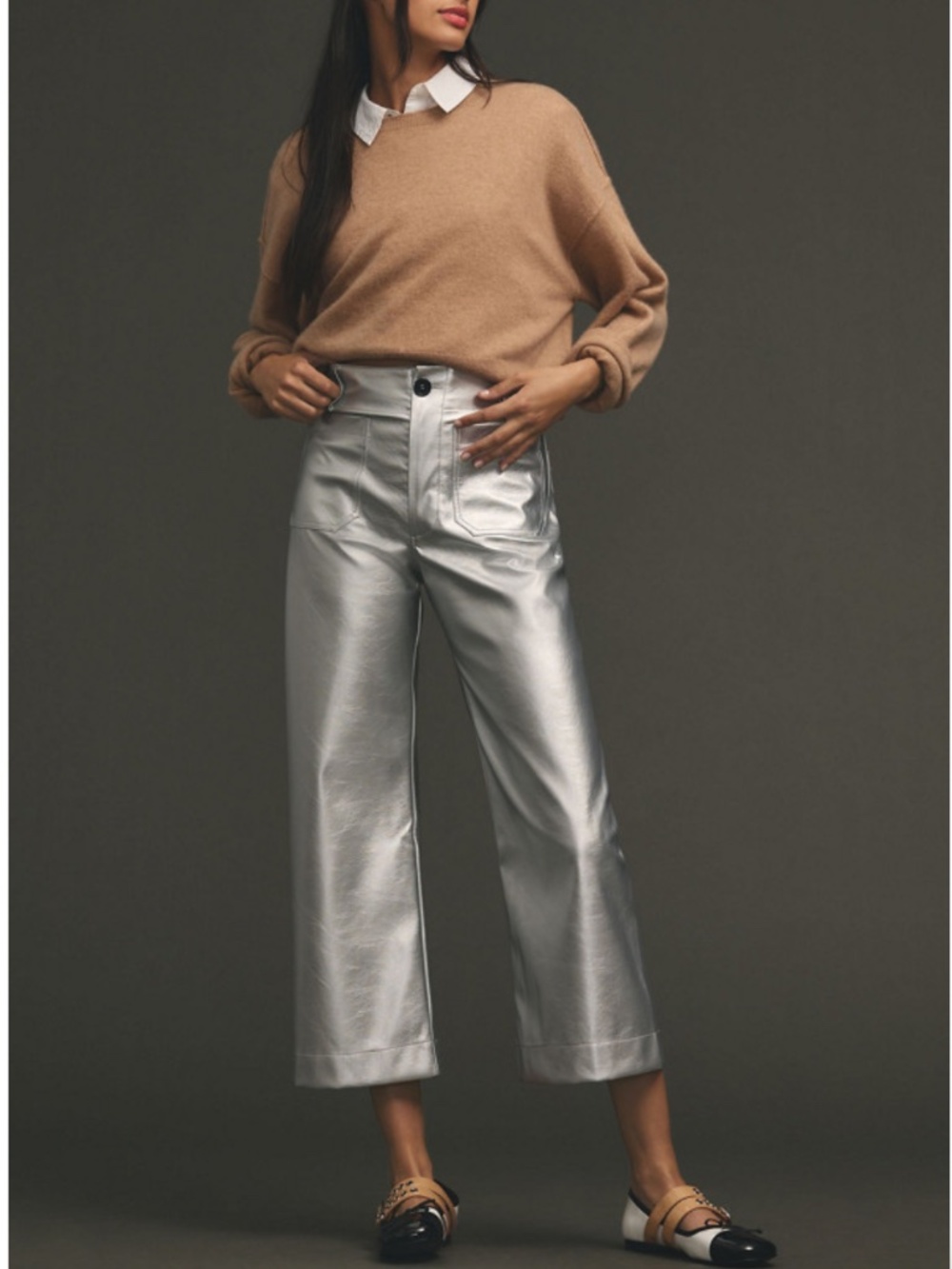 Maeve The Colette Faux Leather Pants Metallic Silver Women’s Size 28 Petite